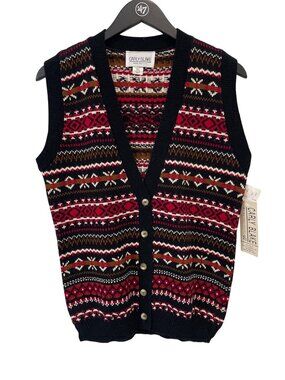 Vintage 90s Carly Blake Sweater Vest Small Fair Isle Button Front Deadstock NEW